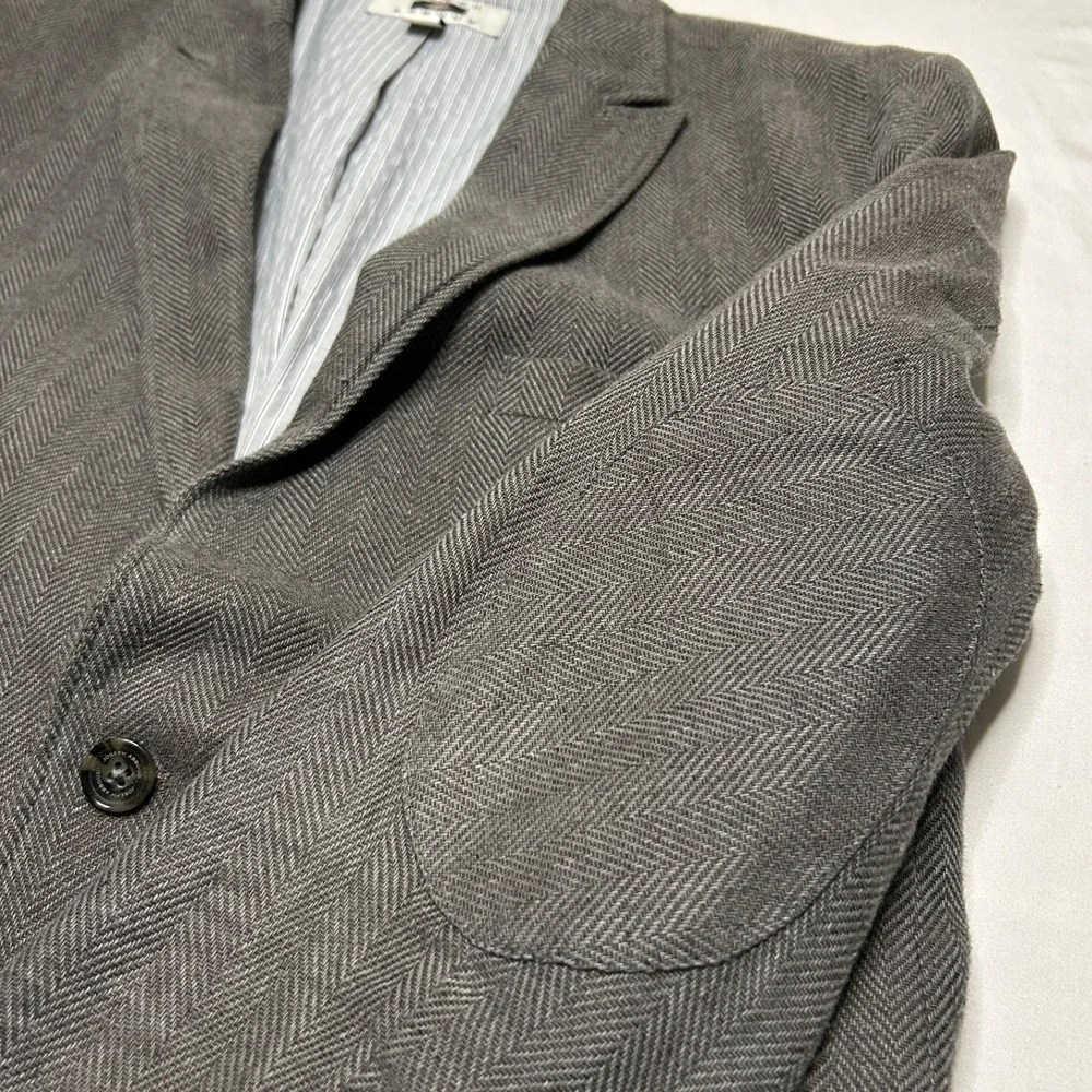 Joseph Abboud Mens M Linen Cotton Herringbone Blazer Jacket Beige Peak Lapel